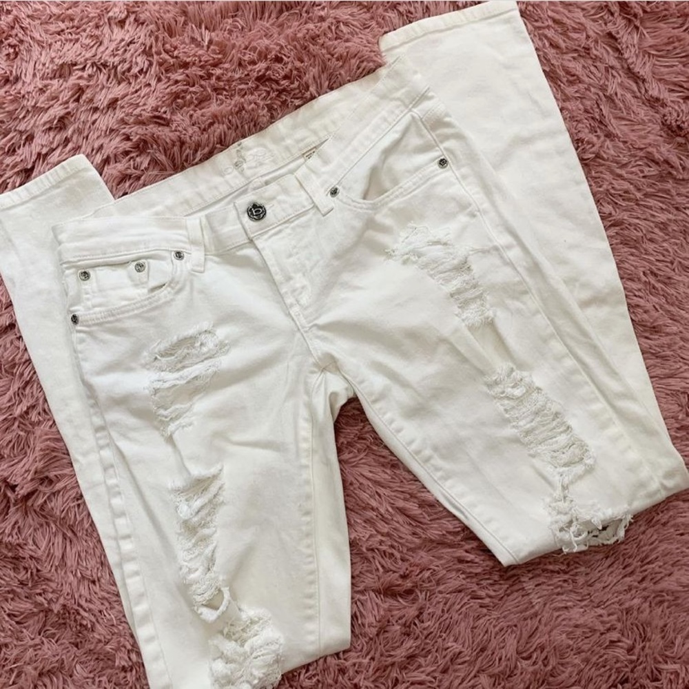 BeBe White Distressed Jeans